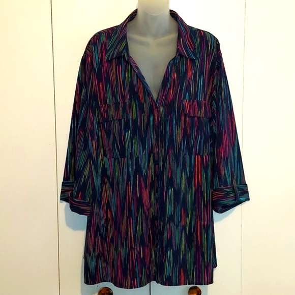 Maggie Barnes for Catherines Colorful Striped Buttoned Shirt Size 3X 26W/28W - Picture 2 of 16